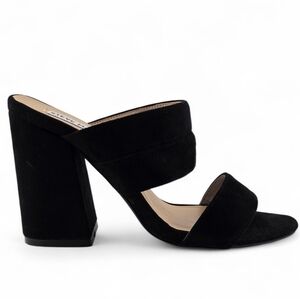 Steve Madden Women's Black Suede Double Strap Block Heel Mules 37
